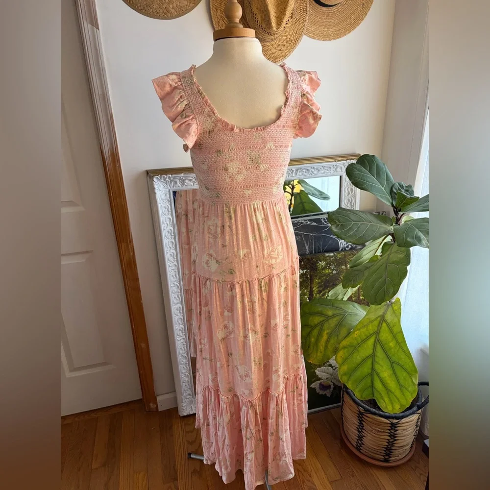 LoveShackFancy Chessie Maxi Dress Ballet Pink Floral Smocked M Cottagecore - Picture 6 of 10